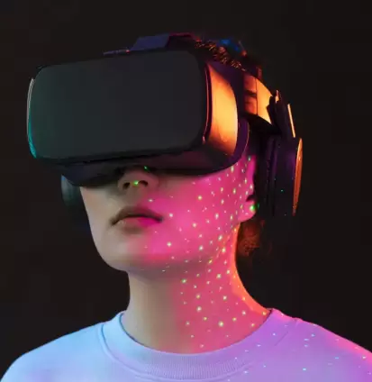 Girls Using VR/AR Glasses for Metaverse